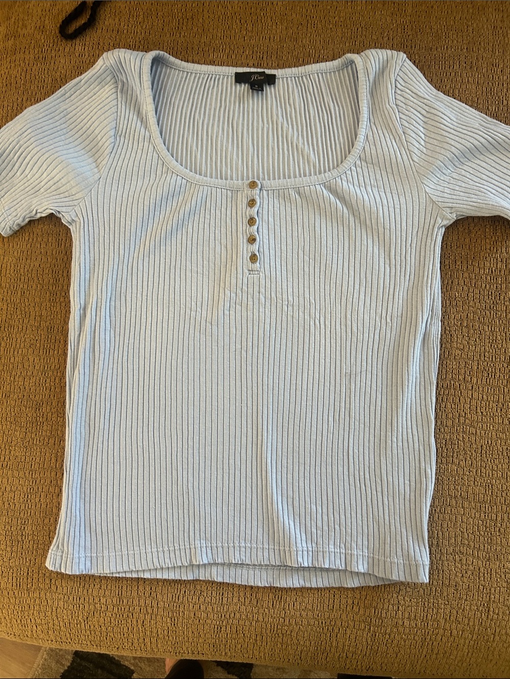 J. Crew Pale Blue Ribbed Henley Scoop-Neck Tee